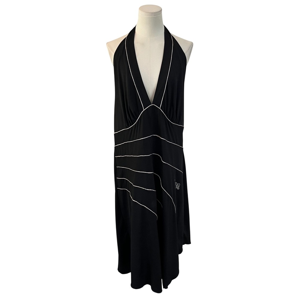 Baby Phat Black Halter Open Back Midi Dress Rhinestone Cat Y2K Plus Size 2X - Picture 2 of 9
